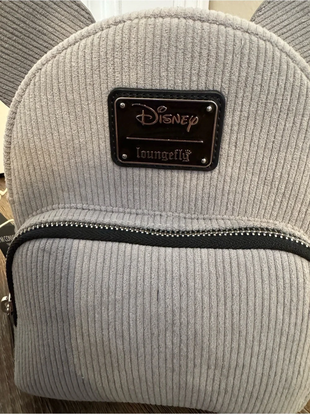 Loungefly Light Gray Corduroy Mini Backpack with Black Accents